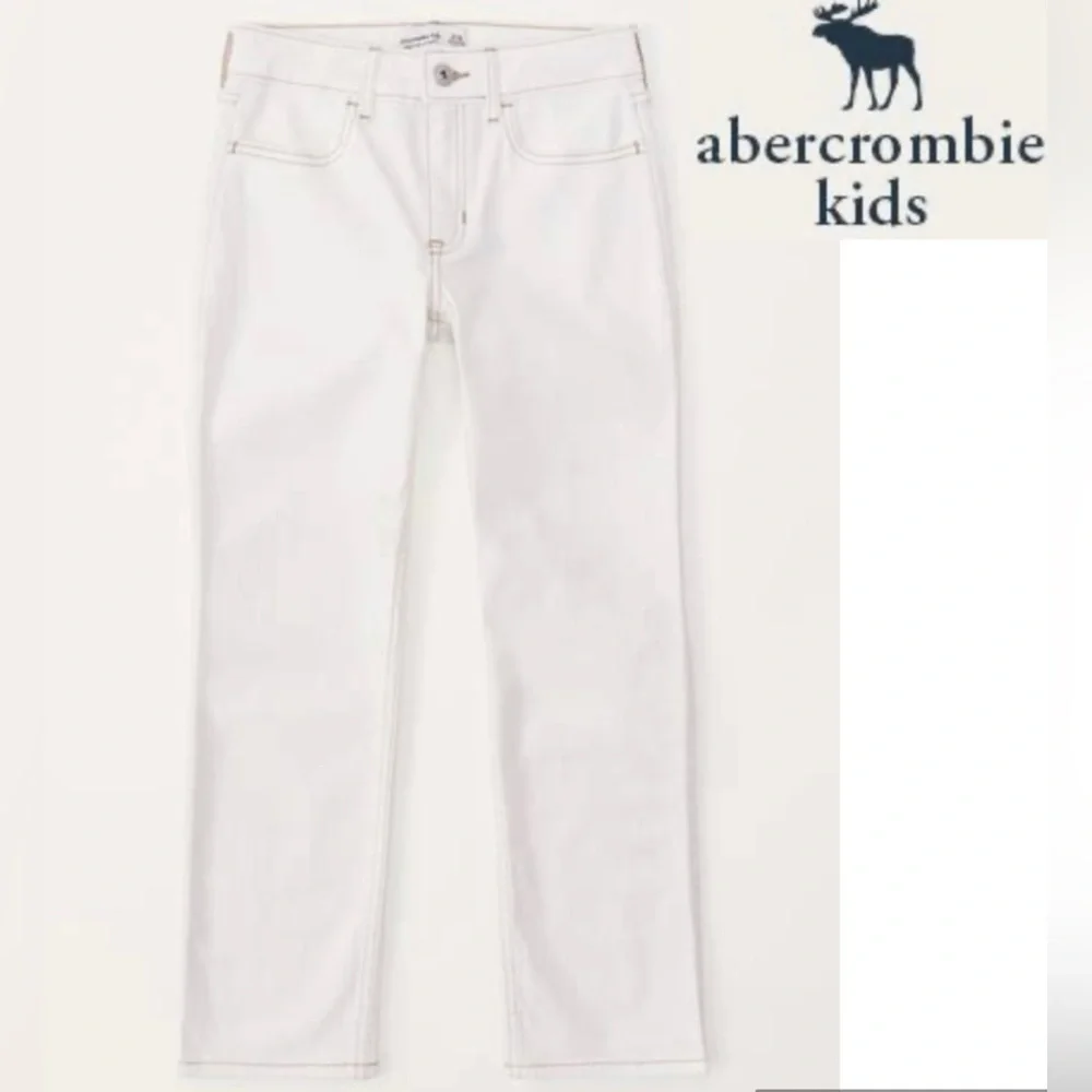 Abercrombie Kids Girls’ Sz 5/6 Long White High Rise Straight Leg Jeans